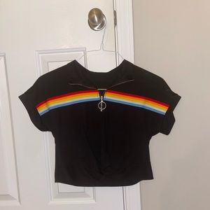 rainbow-striped black crop top